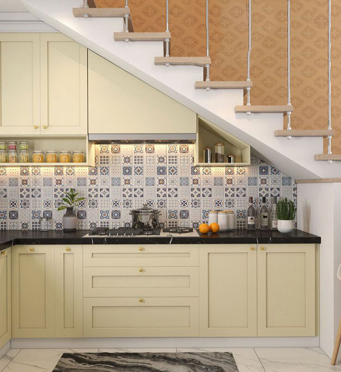 Tủ gầm cầu thang kết hợp bếp